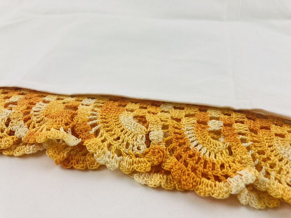 1 Vintage Single Pillowcase with Orange variegated crocheted edging Country Wide